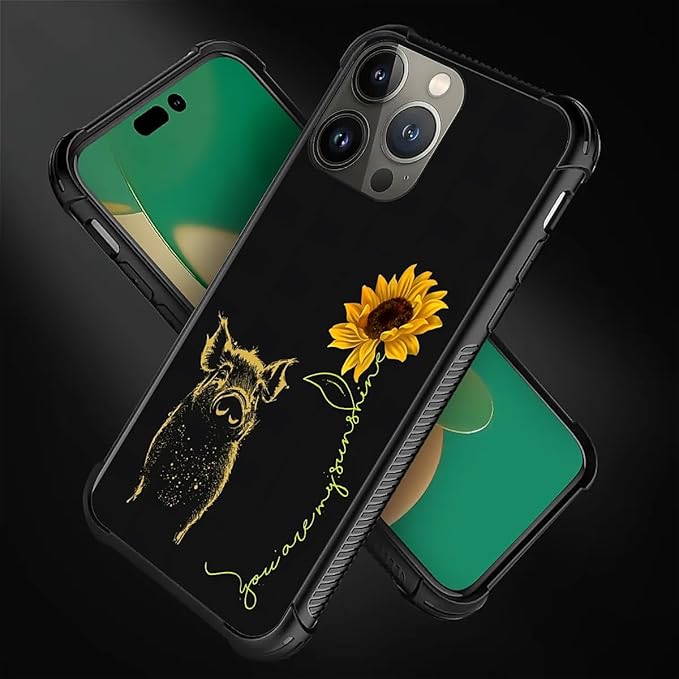 for iPhone 13 Pro Case, Pig Sunflower Yellow Sunshine Pattern Graphic Design Girl Boy Soft Silicone Hard Acrylic Shock Protection for iPhone 13 Pro