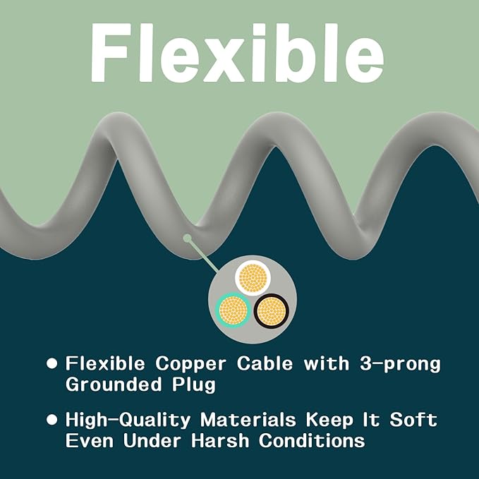 Indoor Outdoor Extension Cord 30 FT, 16/3 SJTW Weatherproof Grey Electrical Cords, 13 AMP Heavy Duty 3 Prong Power Cable Great for Garden, Landscaping & Holiday Decorations