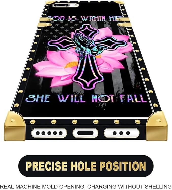 Compatible with iPhone 8 7 SE Case, Praying Cross Hands Luxury Golden Decoration for Girl Women Soft TPU Shockproof Protective Hard PC Back for iPhone 8 7 SE