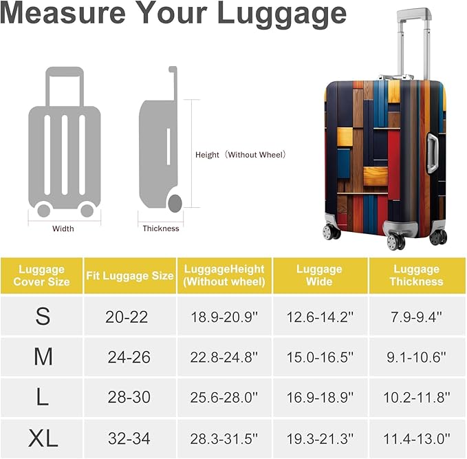 ANNA QUEEN Modern Geometric Wood Luggage Cover, Abstract Panel Suitcase Protector for 24-26 Inch Luggage