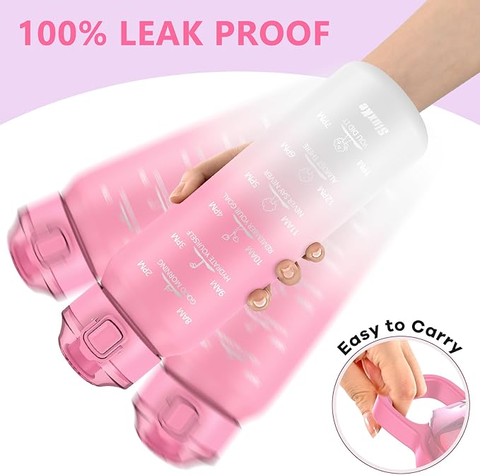 SLUXKE 24oz Insulated Water Bottle with Straw and Spout Lids, 18/10 Stainless Steel 700ml Double Wall Vacuum Sports Water Jug, Leakproof Hydro Cup Flask for Men, Women & Kids PINK WHITE