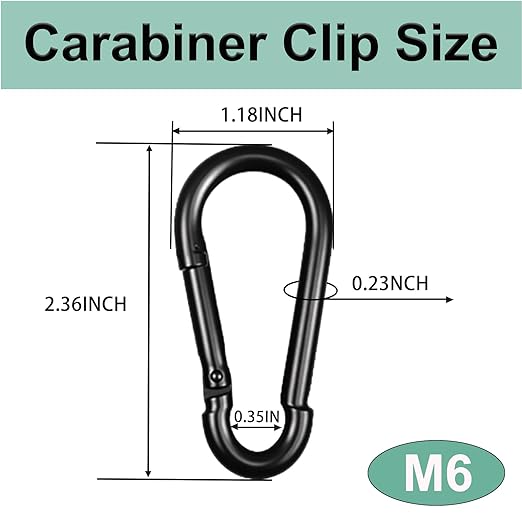 Black Carabiner, Heavy Duty Galvanized Steel Spring Snap Hook Carabiner Clips with 260LBS Holding Capacity, Ideal for Outdoor, Hammock, Swing and Travel (10PCS M6 2.4Inch)