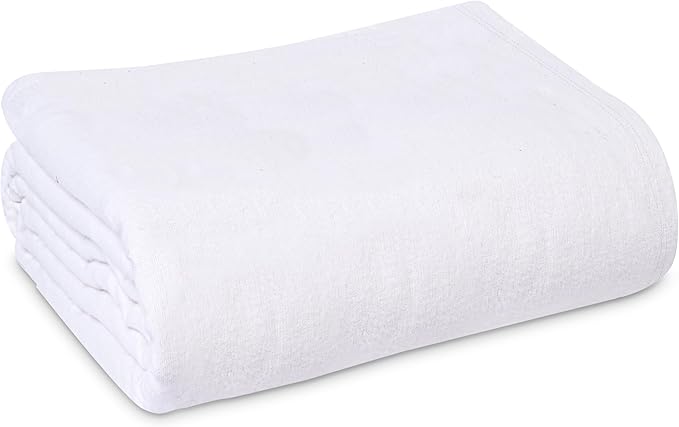 Linteum Textile Cotton Blended Hospital Patient Bath Blanket, Bed Bath Sheet, Twin Blanket Lightweight Sheet Blankets 70x90 in, 1.75 lb. White