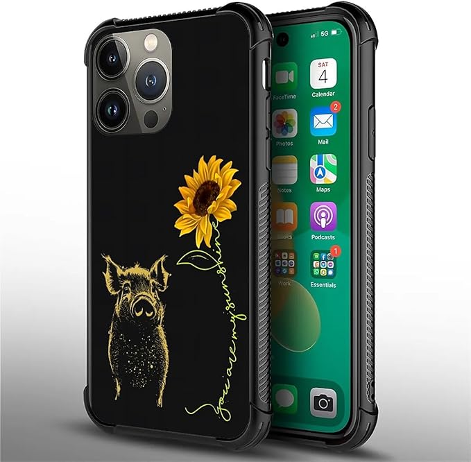 for iPhone 14 Pro Max Case, Pig Sunflower Yellow Sunshine Pattern Graphic Design Girl Boy Soft Silicone Hard Acrylic Shock Protection for iPhone 14 Pro Max