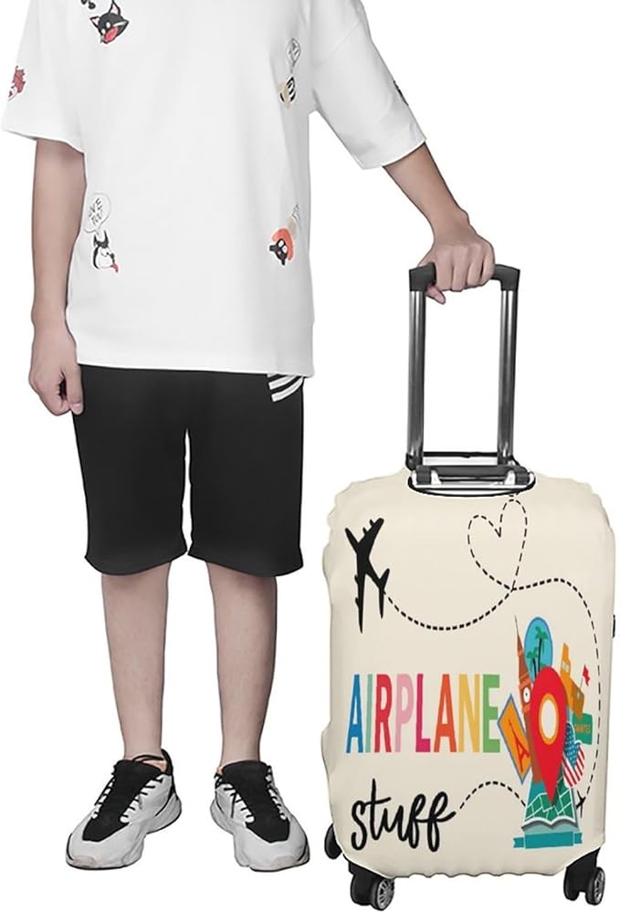 Airplane Travel Accessories Stretch Luggage Cover, Washable Suitcase Protector Fits 22-24in Cases, Secure Fit for Carry On Checked Bags, Travel Essentials