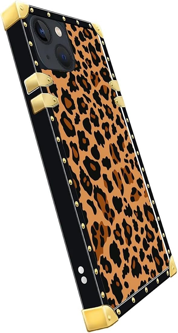 Compatible with iPhone 15 Case, Brown Leopard Texture Luxury Golden Decoration for Girl Women Soft TPU Shockproof Protective Hard PC Back for iPhone 15