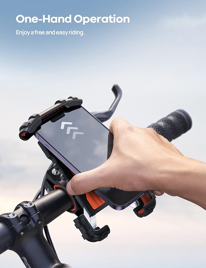 Lamicall Bike Phone Holder, Motorcycle Phone Mount - Motorcycle Handlebar Cell Phone Clamp, Scooter Phone Clip for iPhone 14 Plus/Pro Max, 13 Pro Max, S9, S10 and More 4.7" - 6.8" Smartphone, Orange