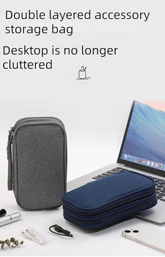 Electronic Organizer Travel Cable Accessories BagPouch Portable Waterproof Storage Bag Electronic Organizer Case for Cable, Mouse,USB Cable,Power Bank,Cord, Charger, Phone, Earphone (Dark Blue)