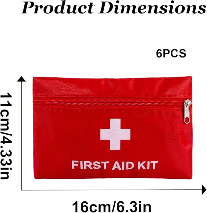 QCWN 6 Pack Empty First Aid Bag Mini Medical Kit Pouch Small Travel Emergency Survival Storage Bags for Car Home Hiking Camping Waterproof Red