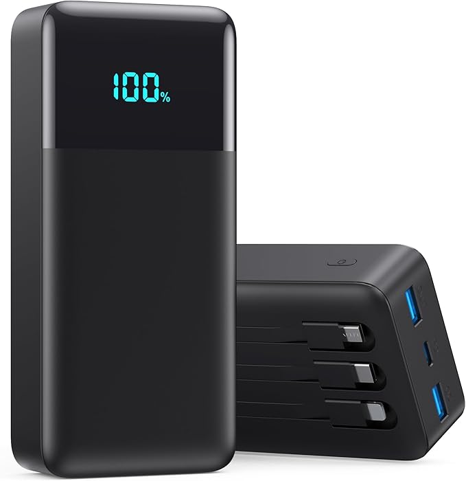 Portable Charger 50800mAh Power Bank with 3 Built in Cables,25W PD QC4.0 Fast Charging USB C Battery Pack,6 Outputs 2 Inputs Travel Essentials Portable Phone Charger for iPhone 17/16/15,Google,Android