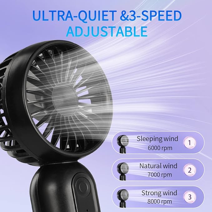 VanSmaGo Portable Mini 2-pack Handheld Personal Small Fan with 3-speed for Travel, USB Rechargeable Battery Operated Eyelash Fan, Black&Pink