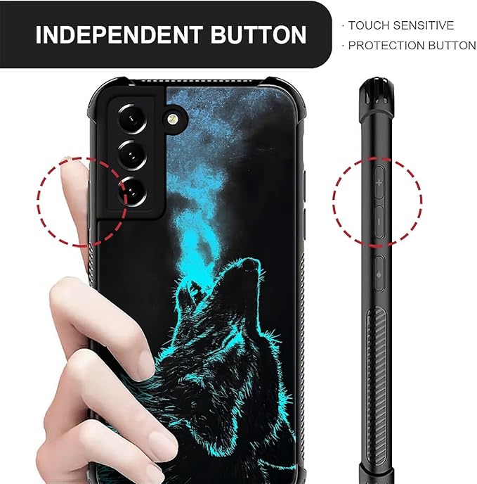 for Samsung Galaxy S21 Case, Blue Breathing Wolf Pattern Graphic Design Girl Boy Soft Silicone Hard Acrylic Shock Protection for Samsung Galaxy S21