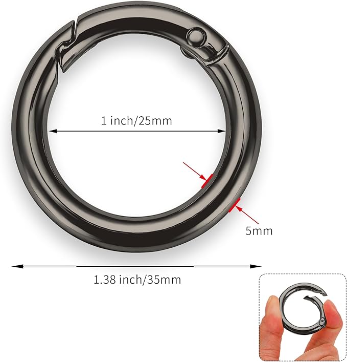 Gkeygo Key Ring Clip, 1 Inch Keychain Rings, 8 Pack Round Carabiner Clip for Keys, Buckle, Bags, Purses - Key Chain Hooks Replacement Keychains Lanyard DIY Crafts - Black, Silver