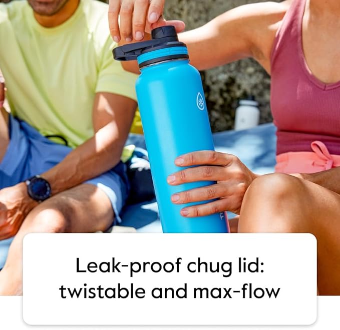 ThermoFlask 40 oz Double Wall Vacuum Insulated Stainless Steel Water Bottle - Reusable with Leakproof Chug & Straw Lids - Keeps Drinks Cold 24 hr/Hot 12 hr - Easy Maintenance - Gym/On-the-Go, Plum