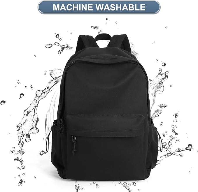 PAUBACK Black School Backpack for Girls Women Waterproof High School Book Bag Cute Backpack for Men Teens Boys, Lightweight Simple Middle School Back Pack Daypack