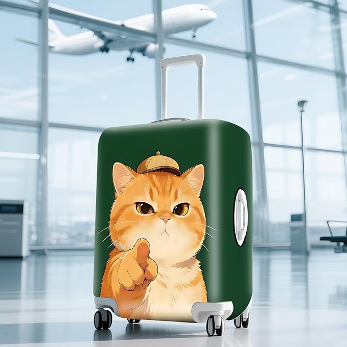 ANNA QUEEN Funny Cat Luggage Cover,Cute Cartoon Stretchable Suitcase Protector Sleeve,Fit for 24-26 Inch Checked Baggage,Water Resistant Durable Luggage Protector