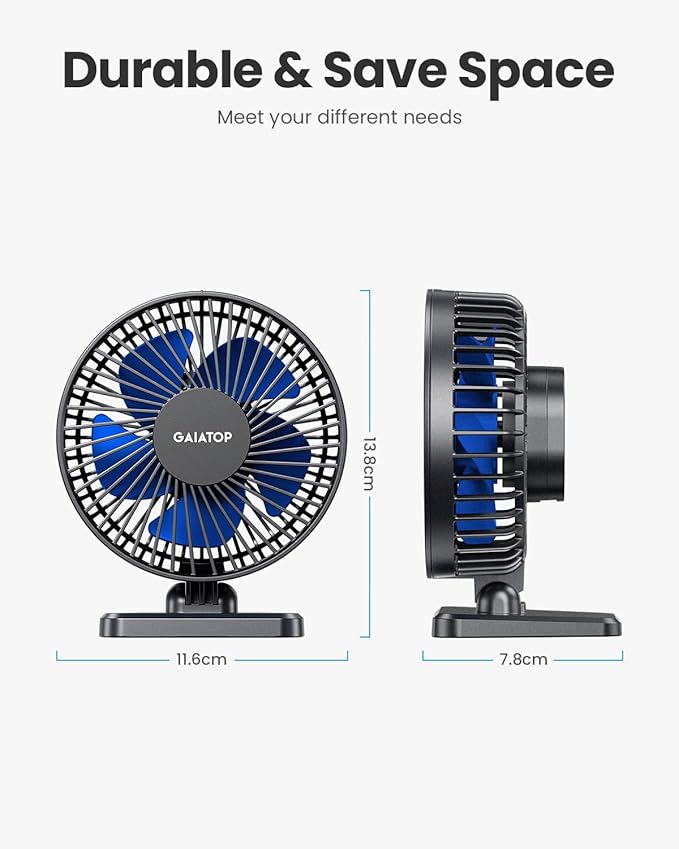 Gaiatop USB Desk Fan, Small But Powerful, Personal Portable Quiet 3 Speeds, Adjustable Mini Table Desktop fan for Cooling Home Office Car Summer Travel Gifts Blue