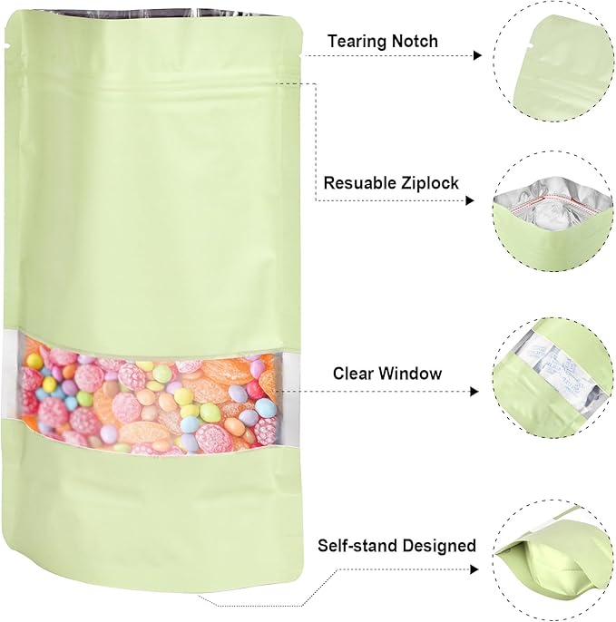 6.3"x9.5" 120pcs Mylar Bags for Food Storage,Smell Proof Bag with Matte Window Resealable Food Storage Bags for Small Business, Stand-up Foil Pouch Packaging Freeze Dried Candy Bag(Beige)