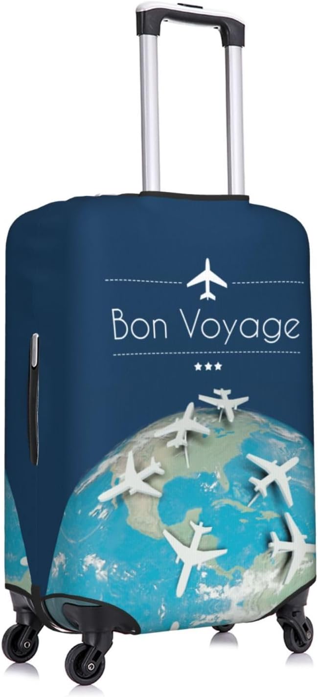 Luggage Cover with World Map & Airplane Design, Suitcase Protector For Travel (Fits 18-21 Inch Luggage)