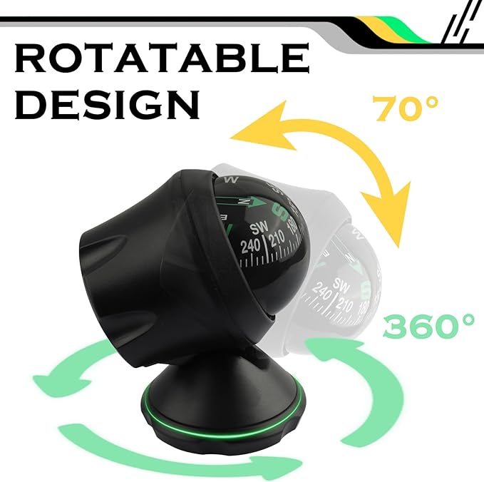 Compass for Car with Bottom Stick Car Compass Ball,Adjustible and Night Vision Car Compass Dashboard for Find Direction,Universal Car Accessories for Boat Car Truck SUV