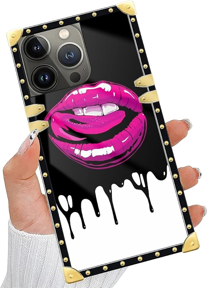 Compatible with iPhone 14 Pro Case, Black White Red Slap Sexy Luxury Golden Decoration for Girl Women Soft TPU Shockproof Protective Hard PC Back for iPhone 14 Pro