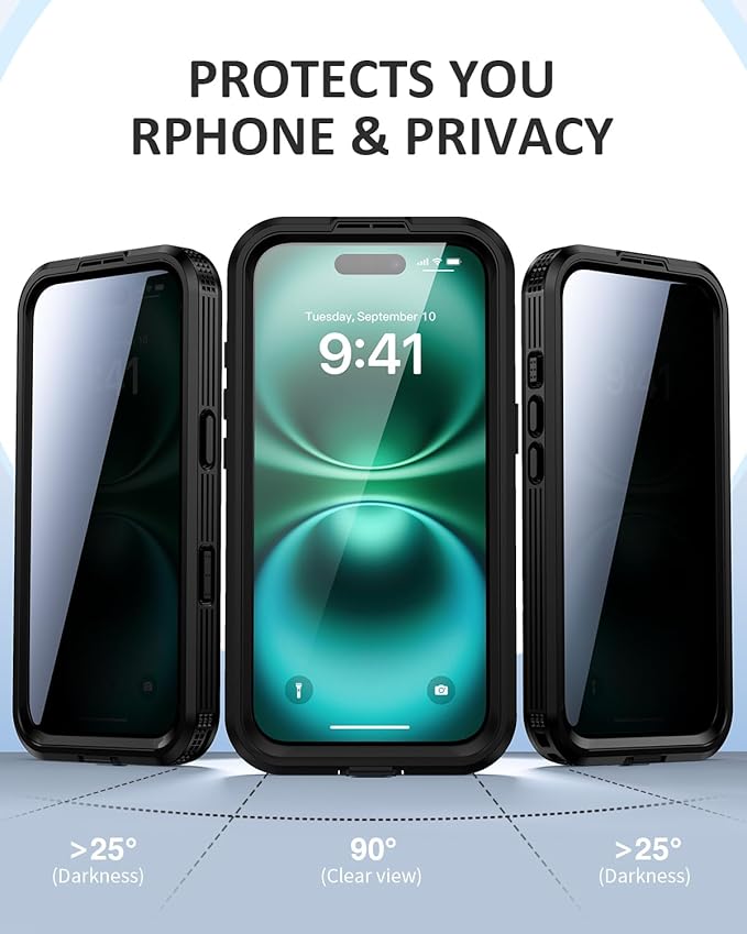 Lanhiem Magnetic for iPhone 16 Plus Waterproof Case, Built-in Privacy Screen Protector, Compatible with MagSafe, Anti-Spy Full Body Phone Case for iPhone 16 Plus 6.7", Black
