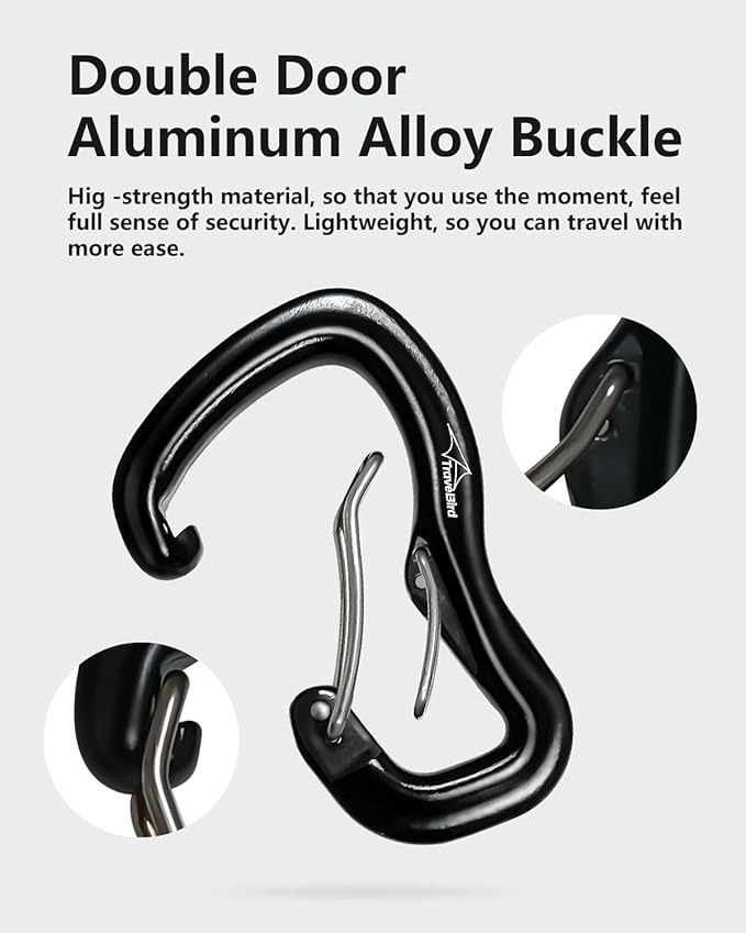 Heavy Duty Carabiner Clip Hook 8KN (1763 lbs), 2 PCS Ultra-Light Aluminum Caribeaners with Double Door D Ring Shape, for Hammock, Camping, Hiking, Backpacking, Dog Leash, Keychain Clip