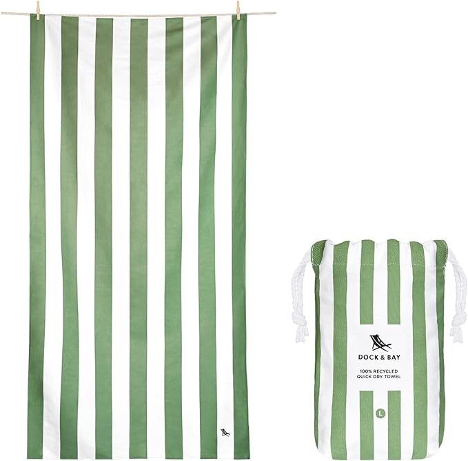 Dock & Bay Beach Towel - Quick Dry, Sand Free - Compact, Lightweight - 100% Recycled - Includes Bag - Cabana - Cayman Khaki - Extra Large (200x90cm, 78x35)
