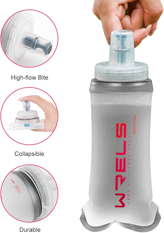 WRELS Collapsible Soft Flask Water Bottle for Outdoors,Folding Collapsible Running Flask for Cycling Marathon Trail Race