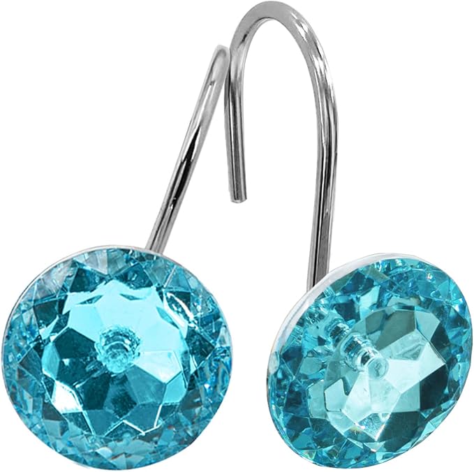 MitoVilla 24 Pcs Set Teal Blue Shower Curtain Hooks, Metal Shower Hooks for Turquoise Shower Curtain & Liner, Aqua Rust Proof Shower Rings for Curtain and Shower Rod