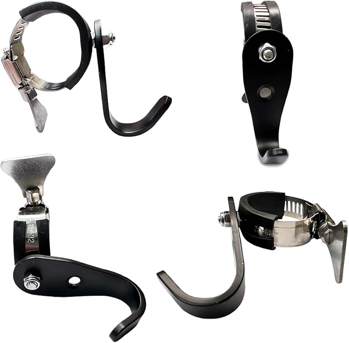 Adjustable Handlebar Hook Mount, Universal Pole Storage Hook, Black Metal Clamp Design (Single, 1pc)