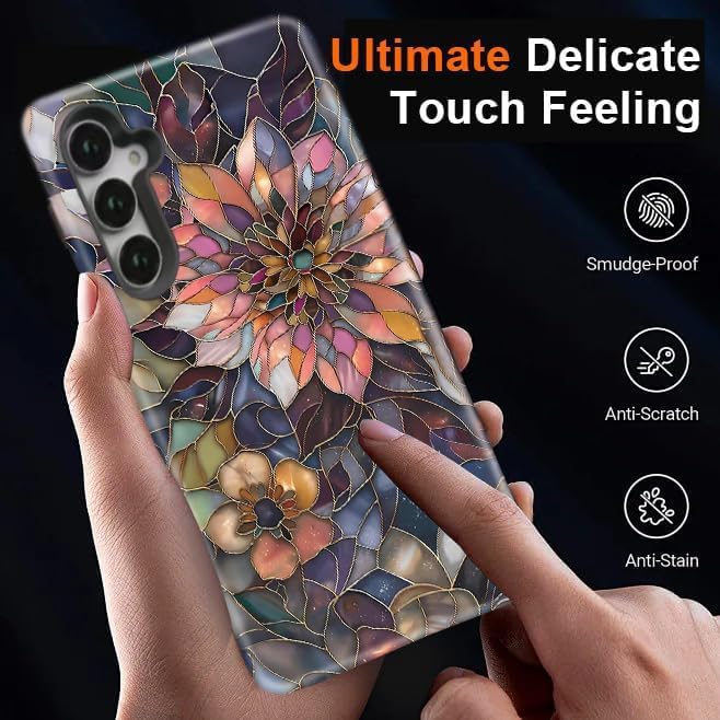 Compatible for Samsung Galaxy A27 5G Case, Dual Layer Heavy Duty 2 in 1 Shockproof Protective Phone Case,Blooming Purple Flower