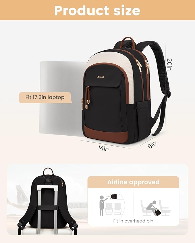 LOVEVOOK 17.3 Inch Laptop Backpack Women, Fashion Backpack with Laptop Compartment for Work College, Large Water Resistant Computer Bags Travel Backpack Purse, Beige green