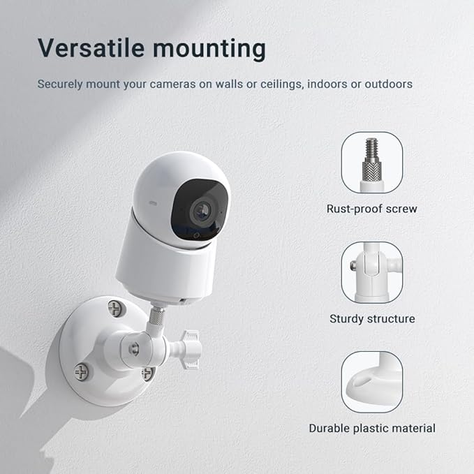 Holicfun 360° Adjustable Indoor/Outdoor Security Camera Wall Mount - Universal 1/4"-20 Thread Mounting Bracket for Ring, Blink, Eufy, Google Nest, Arlo, Wyze & More - White