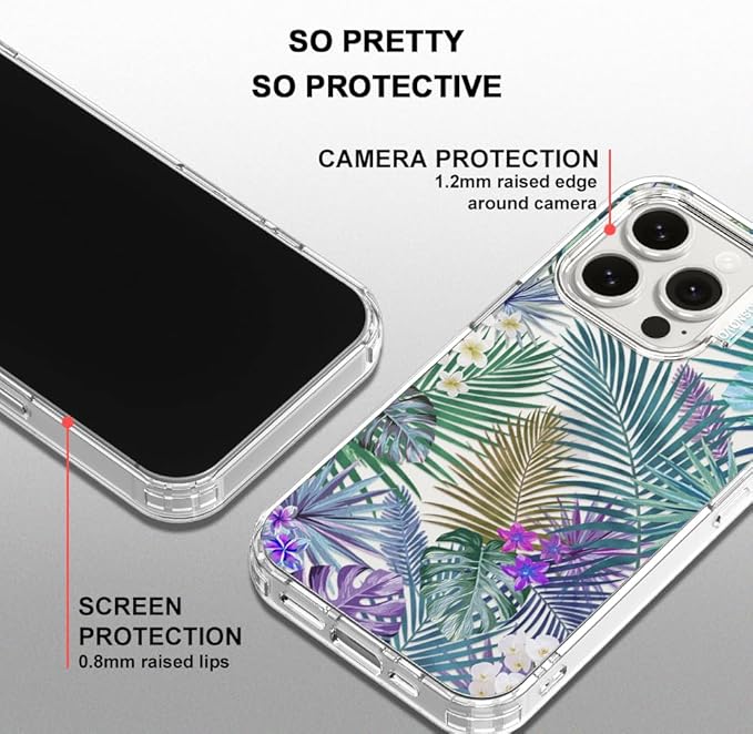 MOSNOVO Case for iPhone 15 Pro, [Buffertech 6.6ft Military-Grade Drop Protection] [Anti Peel Off Tech] Clear TPU Bumper Phone Case Cover Design - Tropical Rainforests