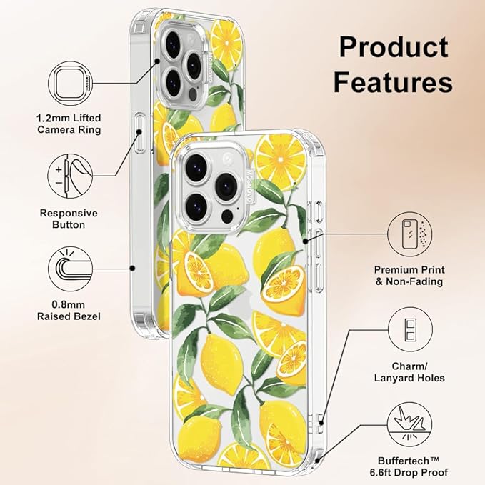 MOSNOVO Case for iPhone 13 Pro, [Buffertech 6.6ft Military-Grade Drop Protection] [Anti Peel Off Tech] Clear TPU Bumper Phone Case Cover Design - Lemon