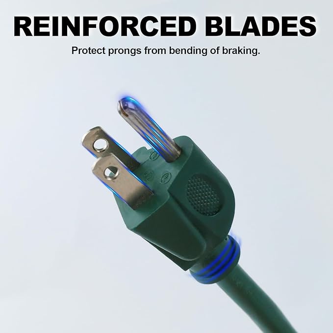EP 10 Ft Outdoor Extension Cord with 3 Electrical Power Outlets - 16/3 SJTW Green Cable with 3 Prong Grounded Plug for Safety Great for Christmas Lights, Garden and Major Appliances