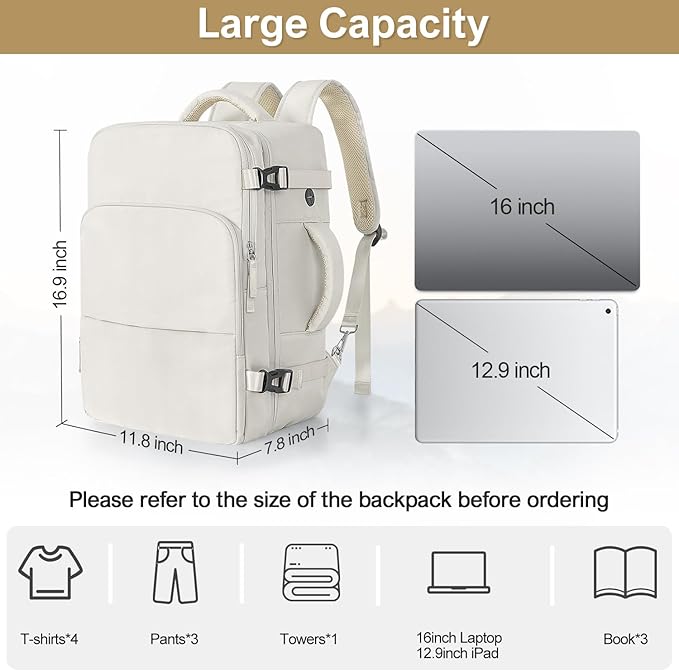 Sinaliy Travel Backpack for Women, Carry On Backpack Flight Approved, Personal Item Travel Bag with USB Charging Port, Casual Daypack College Bag Suitcase Backpack for Weekend, Fit 16 Inch Laptop