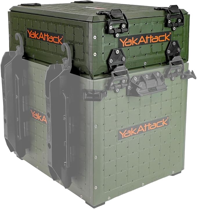 YakAttack ShortStak Upgrade Kit for BlackPak Pro - Ranger Green | 13" x 16" Kayak Crate System | Stackable Gear Storage Add-On with GridLoc Panels, Hinges, & Latches | Fishing Organization Accessory