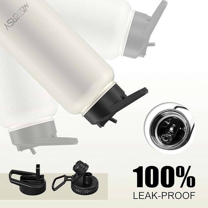 32oz Insulated Water Bottle (Cold for 48 Hrs),BPA Free&Leak Proof,Stainless Steel Water Flask,Water Jug with Straw Spout Lids for Gym,Hiking,Travel,White