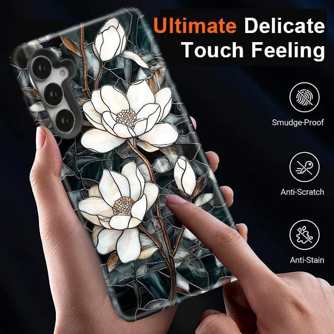 Compatible for Samsung Galaxy S25 Ultra 5G Case, Dual Layer Heavy Duty 2 in 1 Shockproof Protective Phone Case,Stained Glass White Magnolia