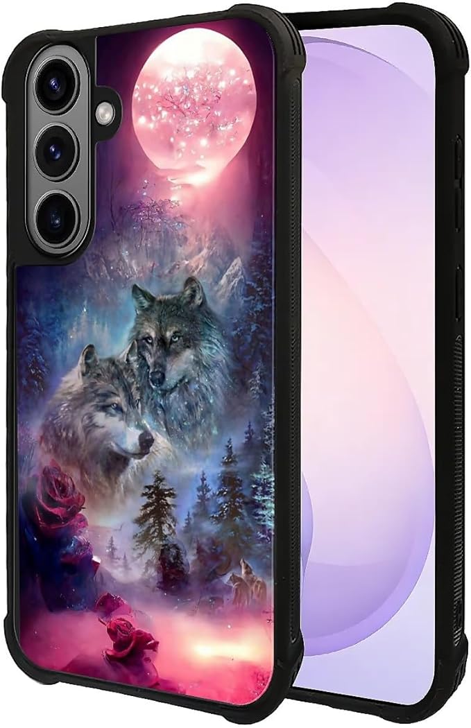 for Samsung Galaxy S26 Case,Graphic Design for Girl Boy Soft Silicone Hard Acrylic Shock Protection Designed for Samsung Galaxy S26 Star Two Wolfs Howling Pattern