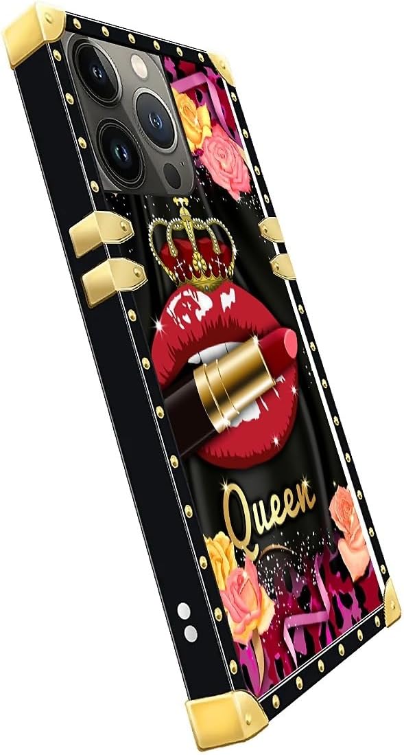 Compatible with iPhone 14 Pro Max Case, Queen Lip Crown Leopard Print Luxury Golden Decoration for Girl Women Soft TPU Shockproof Protective Hard PC Back for iPhone 14 Pro Max