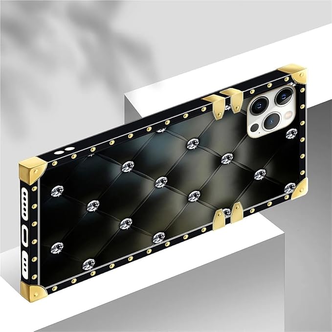 Compatible with iPhone 12 Pro Max Case, Shiny Black Sofa Crystal Luxury Golden Decoration for Girl Women Soft TPU Shockproof Protective Hard PC Back for iPhone 12 Pro Max