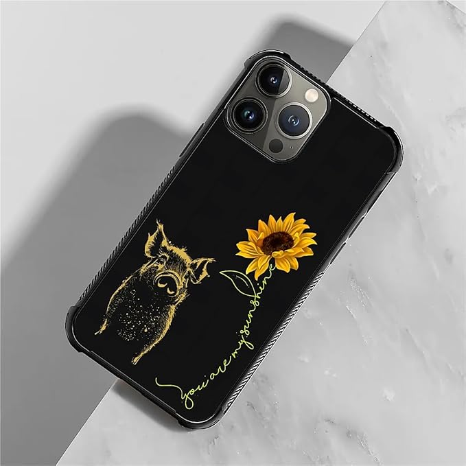 for iPhone 15 Pro Max Case, Pig Sunflower Yellow Sunshine Pattern Graphic Design Girl Boy Soft Silicone Hard Acrylic Shock Protection for iPhone 15 Pro Max