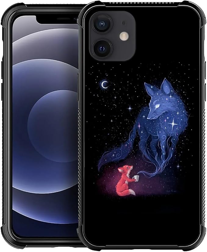 for iPhone 11 Case, Galaxy Fox Wolf Pattern Graphic Design Girl Boy Soft Silicone Hard Acrylic Shock Protection for iPhone 11
