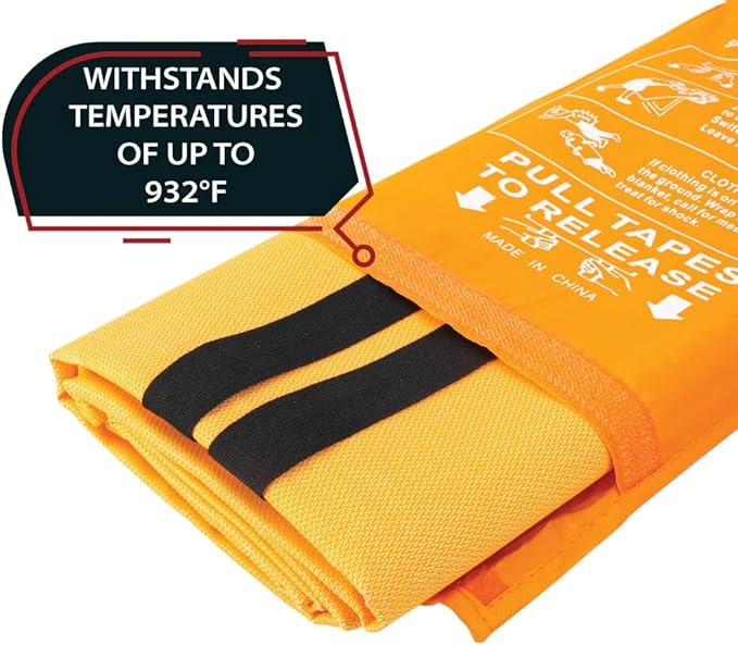 Parcil Safety SB-500 Large Silicone Coated Emergency Fire Blanket (60 in. x 60 in.) Emergency Kit Fire Extinguisher for Home & Kitchen, Woven Fiberglass Household Essentials, Chemical Free, No Mess