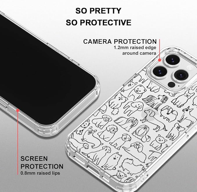 MOSNOVO Case for iPhone 16 Pro, [Buffertech 6.6ft Military-Grade Drop Protection] [Anti Peel Off Tech] Clear TPU Bumper Phone Case Cover Design - Doodle Dog