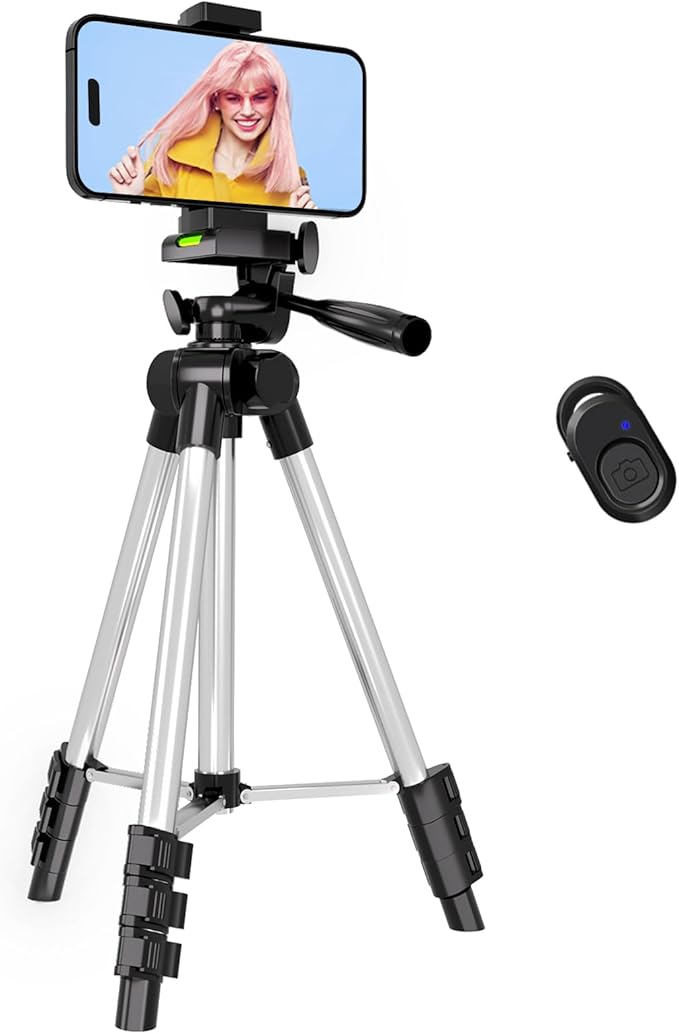 Phone Tripod, Lusweimi 44-inch iPhone Tripod with Phone Holder Mount/Wireless Remote for Ringlight/Camera/Webcam/GoPro, Tabletop Lightweight Stand for iOS/Android/Smartphone
