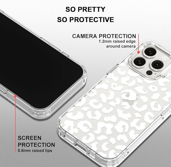 MOSNOVO Case for iPhone 15 Pro Max, [Buffertech 6.6ft Military-Grade Drop Protection] [Anti Peel Off Tech] Clear TPU Bumper Phone Case Cover Design - White Leopard Print